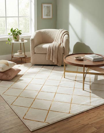 White and Gold Vogue Geo Square Rug