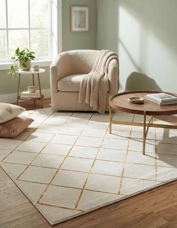 White and Gold Vogue Geo Square Rug