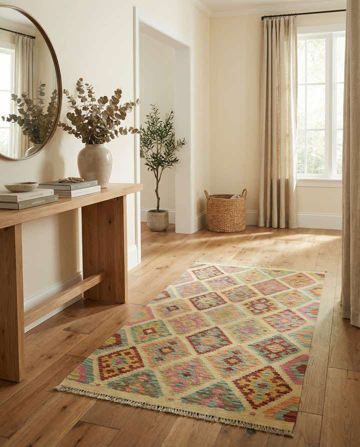 3' 2 x 4' 9 Hand Woven Kilim Maymana Wool Rug
