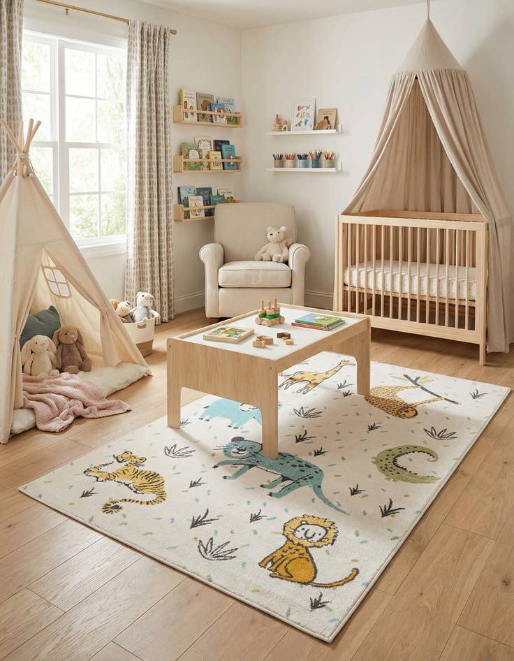 Detail image of 5' 3 x 8' Animals Whimsy Kids Rug