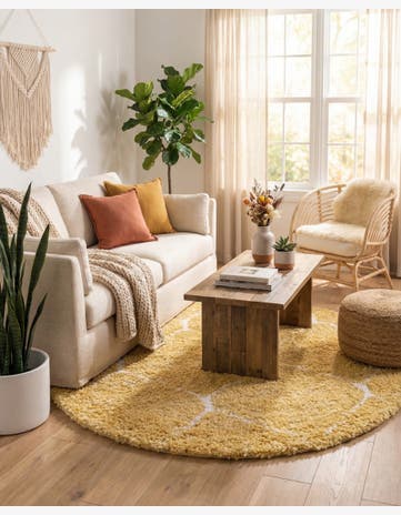 Yellow Moroccan Shag Round Rug