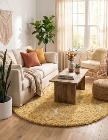 Yellow Moroccan Shag Round Rug