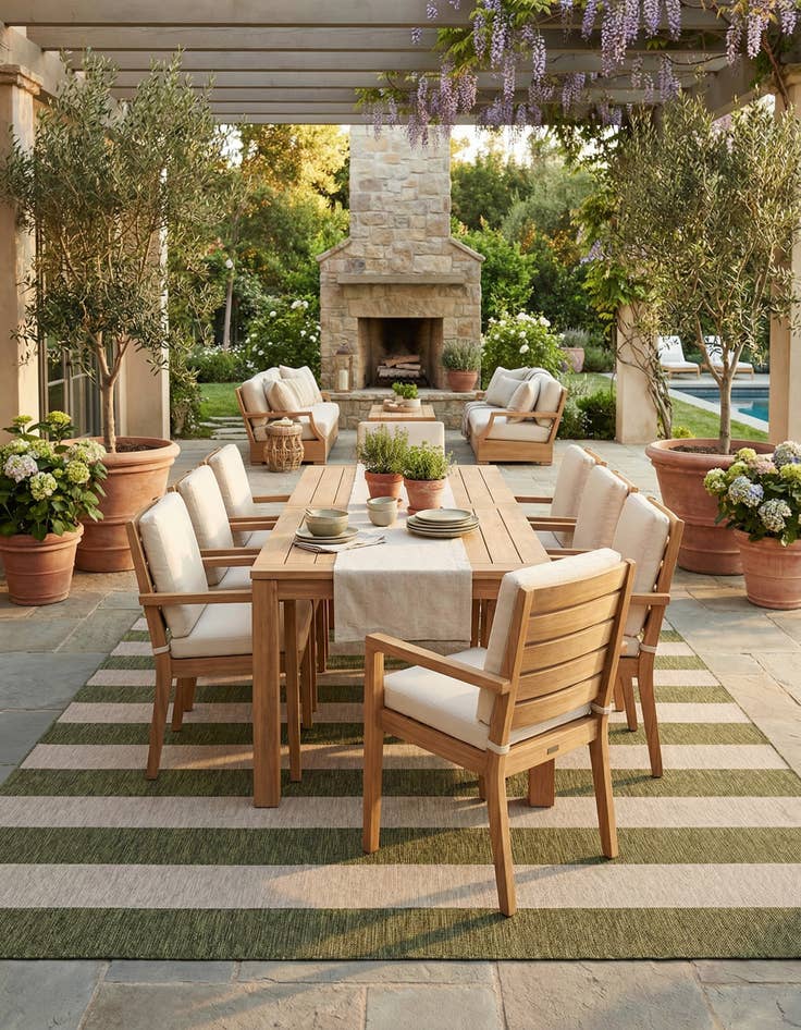 Detail image of 12' x 12'  Washable Striped Indoor / Outdoor Square Rug