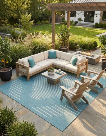 Light Aqua Easy-Clean Modern Indoor / Outdoor Square Rug