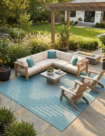Light Aqua Easy-Clean Modern Indoor / Outdoor Square Rug
