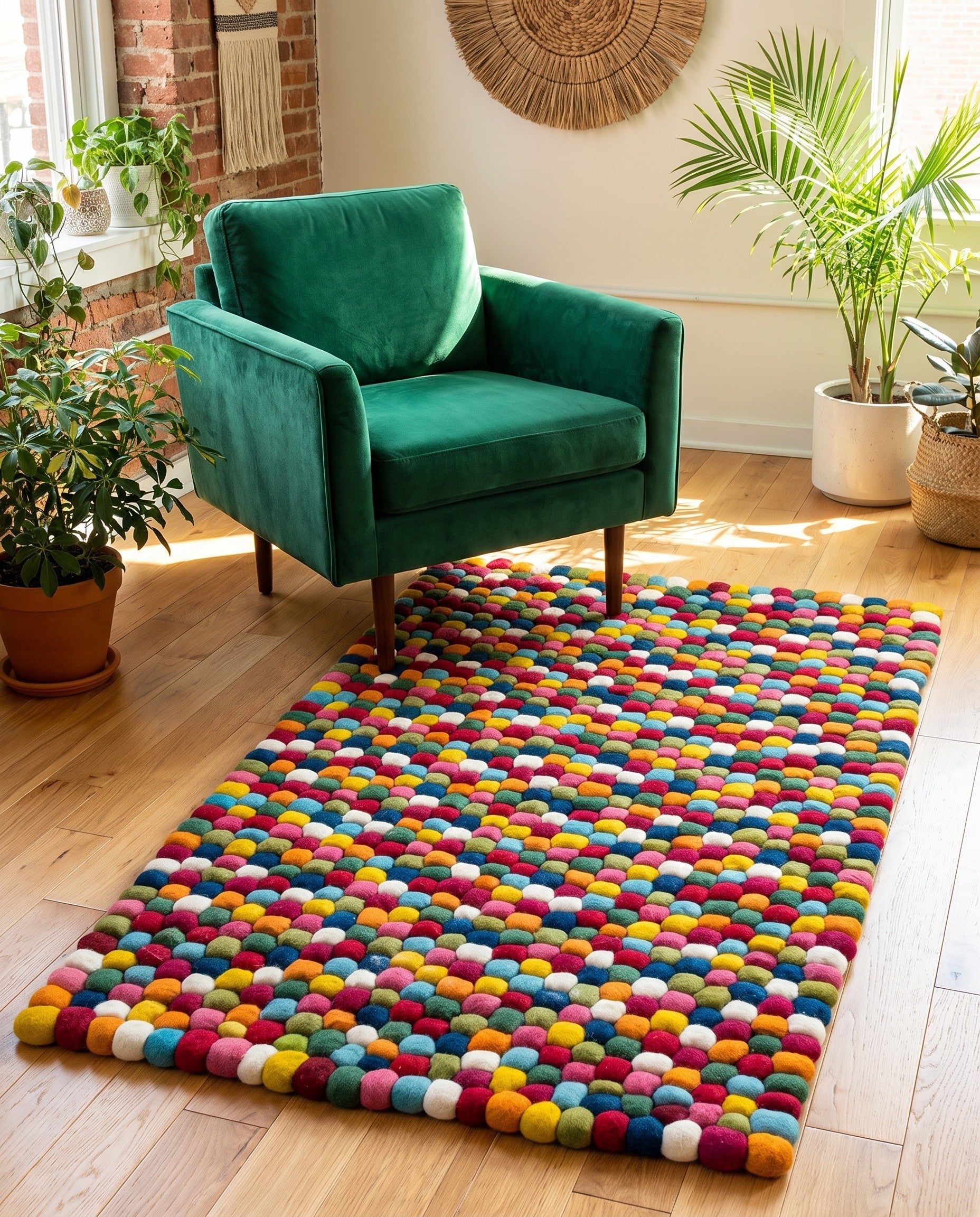 3' 3 x 5' 3 Felt Ball Wool Rug