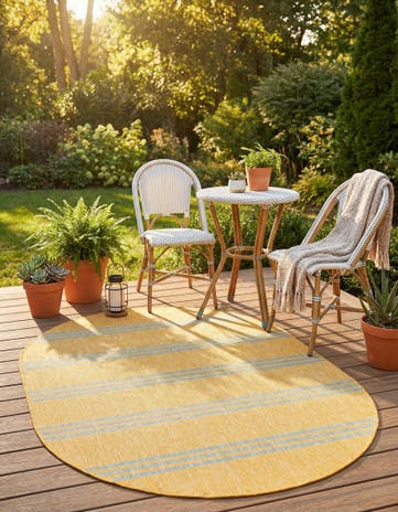 Yellow and Aqua Easy-Clean Jill Zarin Anguilla Indoor / Outdoor Oval Rug
