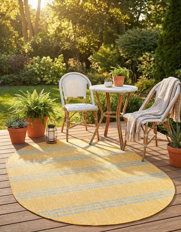 Yellow and Aqua Easy-Clean Jill Zarin Anguilla Indoor / Outdoor Oval Rug