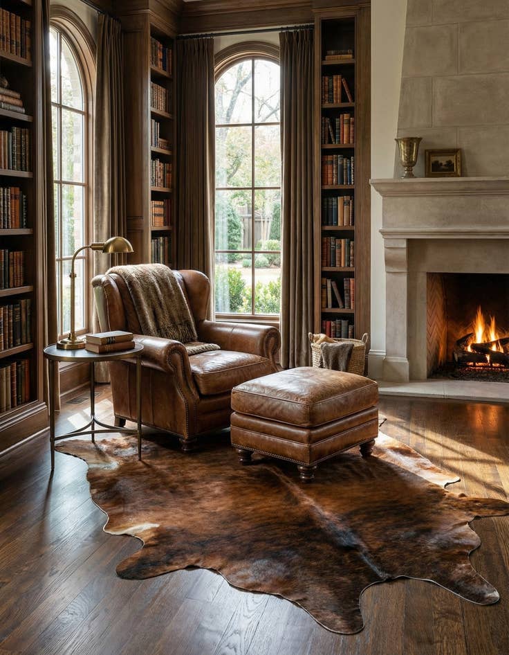 Detail image of 4' 4 x 5' 1 Cowhide Leather Rug