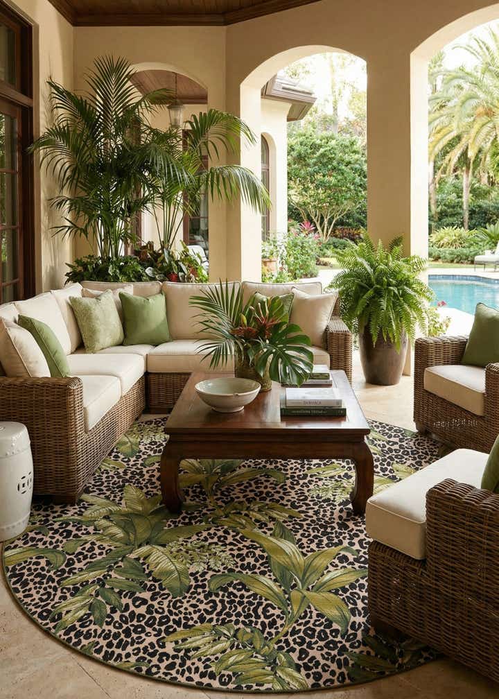 12' x 12' Easy-Clean Botanical Indoor / Outdoor Round Rug