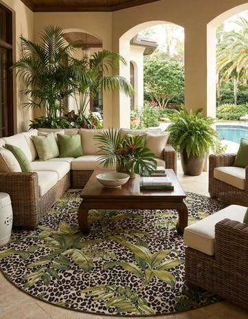 12' x 12' Easy-Clean Botanical Indoor / Outdoor Round Rug