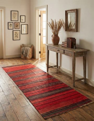4' 1 x 9' 5 Hand Woven Kilim Fars Wool Runner Rug