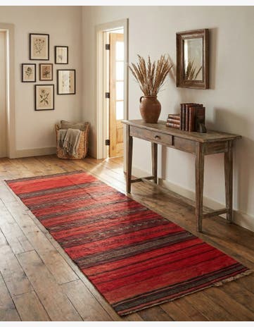 4' 1 x 9' 5 Hand Woven Kilim Fars Wool Runner Rug