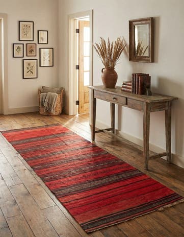 4' 1 x 9' 5 Hand Woven Kilim Fars Wool Runner Rug