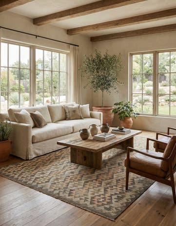6' 10 x 9' 7 Hand Woven Kilim Maymana Wool Rug
