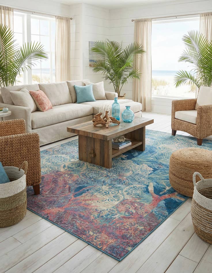 Detail image of 7' 10 x 11'  Washable Coastal Indoor / Outdoor Rug