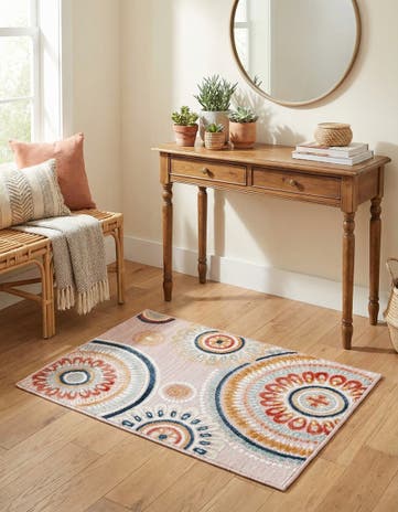 Pink Easy-Clean Botanical Indoor / Outdoor Rug