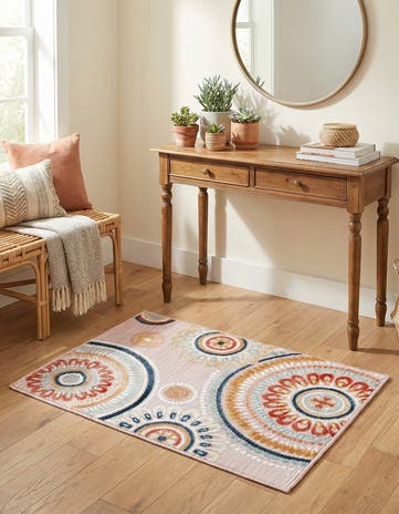 Pink Easy-Clean Botanical Indoor / Outdoor Rug