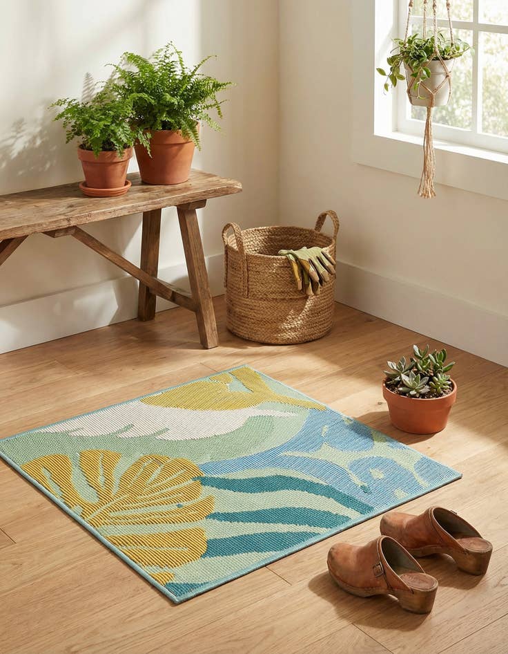 Detail image of 1' 4 x 1' 4  Washable Botanical Indoor / Outdoor Sample Rug
