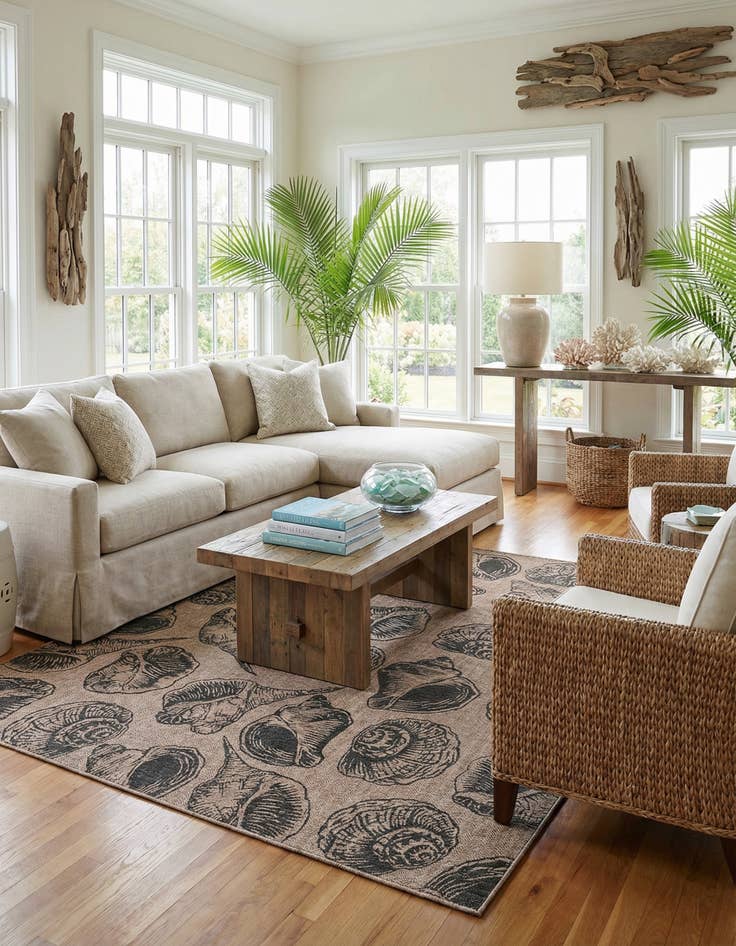 Detail image of 12' x 12'  Washable Coastal Indoor / Outdoor Square Rug