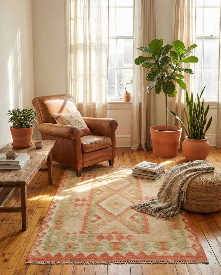 3' 3 x 5' Hand Woven Kilim Waziri Wool Rug