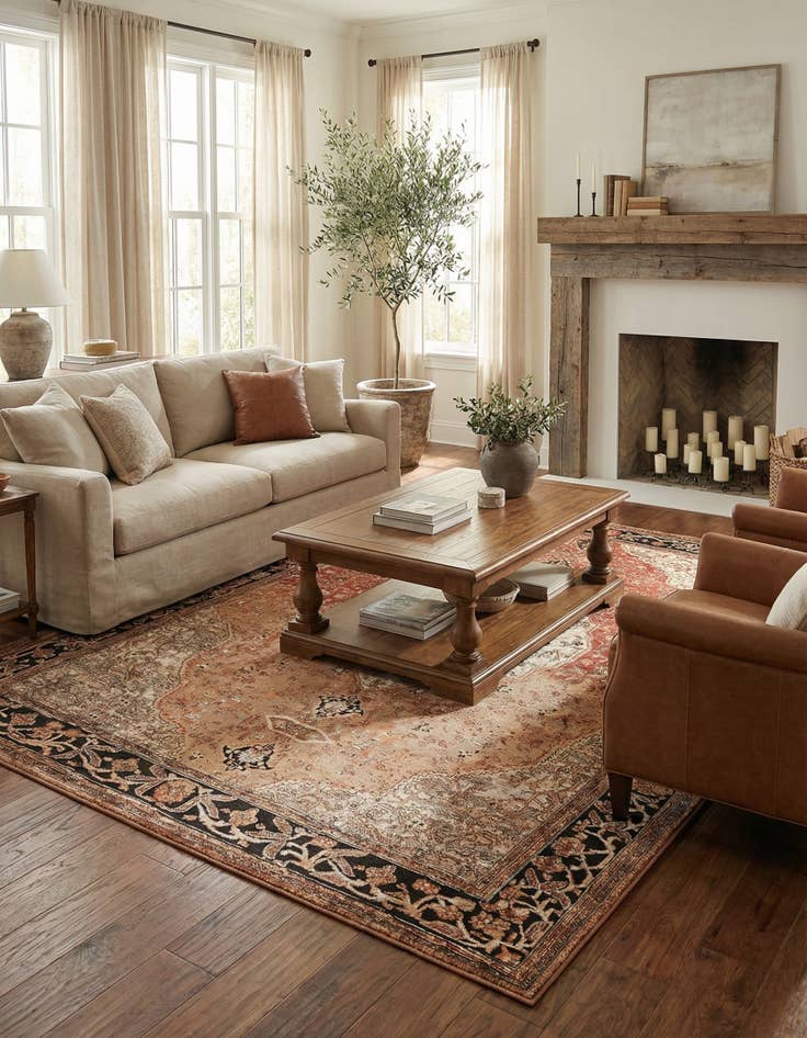 Detail image of 9' x 12'  Washable Traditional Indoor / Outdoor Rug