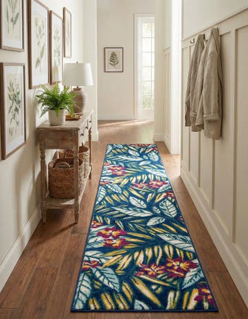 Navy Blue Bloom Runner Rug