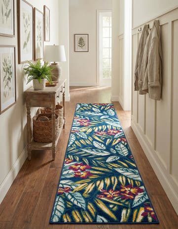 Navy Blue Bloom Runner Rug