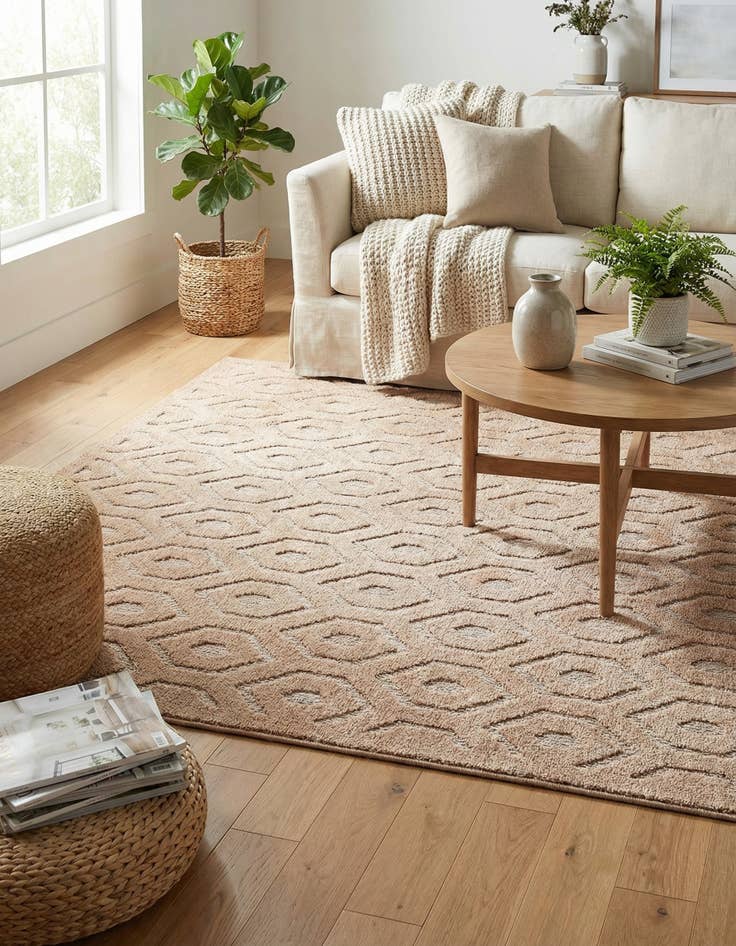 Detail image of 7' 10 x 7' 10 Easy-Clean Trellis Textured Indoor / Outdoor Square Rug