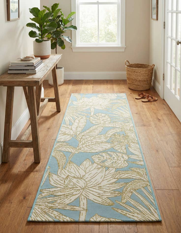 Detail image of 2' x 6' Easy-Clean Botanical Indoor / Outdoor Runner Rug