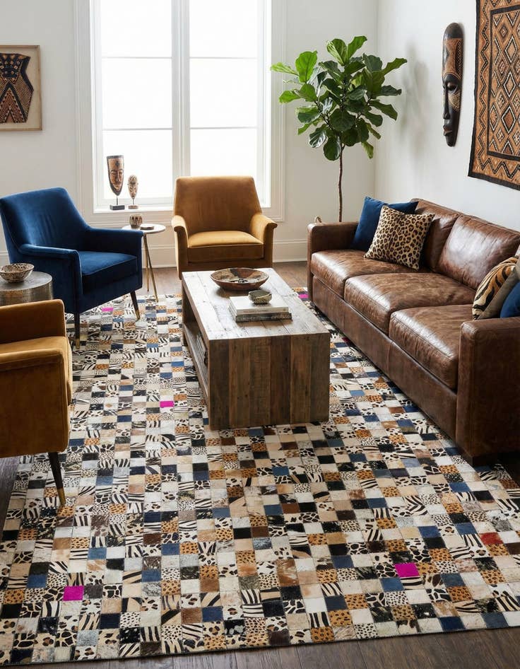 Detail image of 5' x 7' 10 Cowhide Leather Rug