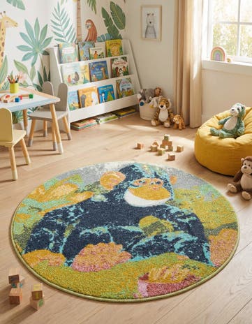 3' 3 x 3' 3 Gorilla Whimsy Kids Round Rug