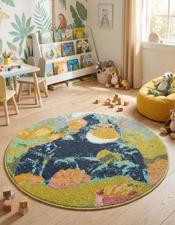 3' 3 x 3' 3 Gorilla Whimsy Kids Round Rug