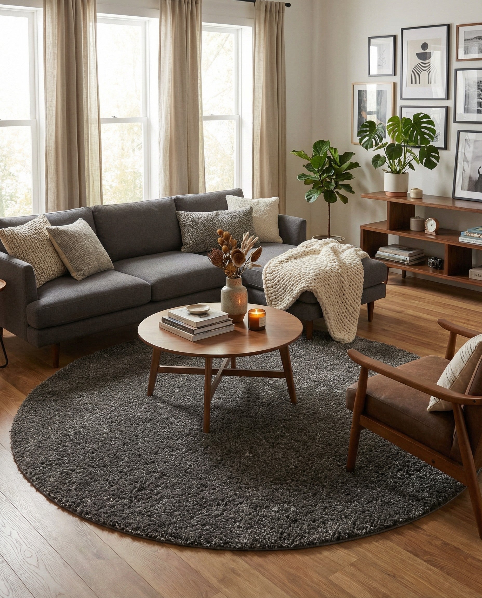 8' x 8' Soft Solid Shag Round Rug