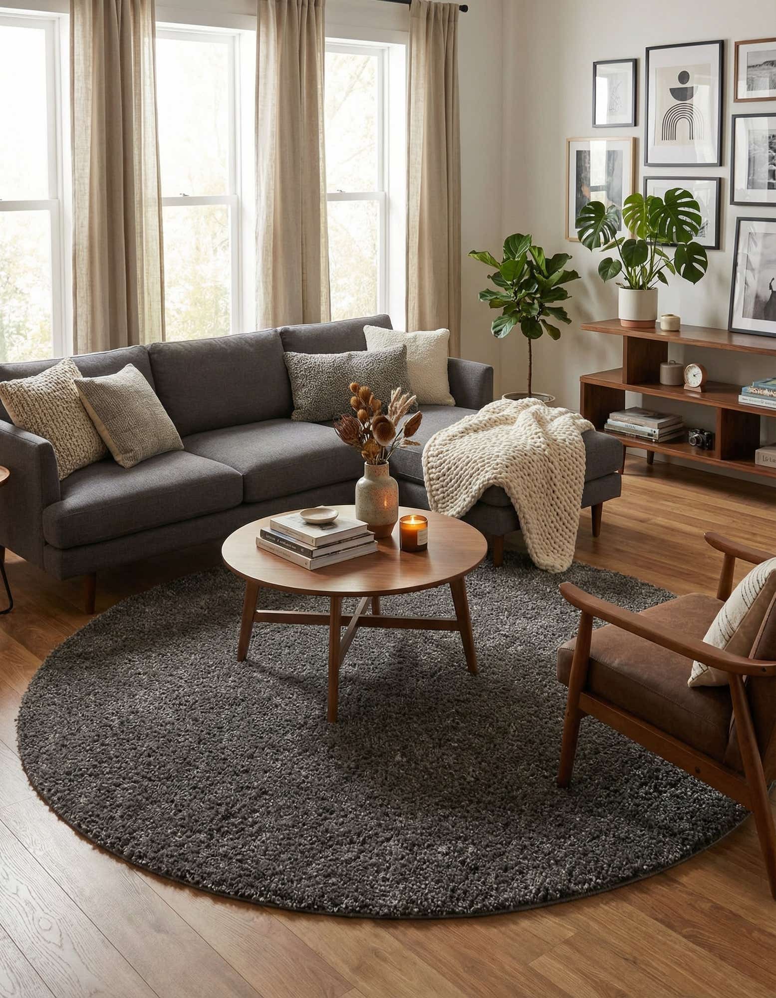 8' x 8' Soft Solid Shag Round Rug