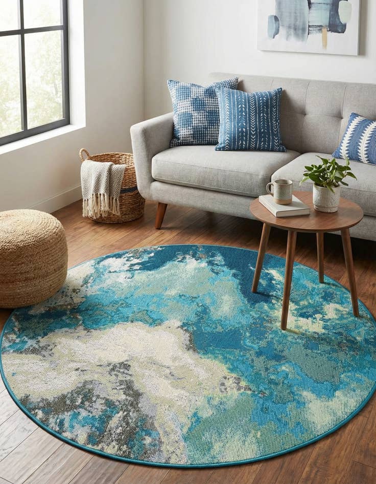 Detail image of 3' 3 x 3' 3  Washable Modern Indoor / Outdoor Round Rug