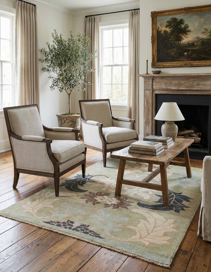 Detail image of 4' 2 x 5' 3  Hand Knotted Oushak Wool Square Rug