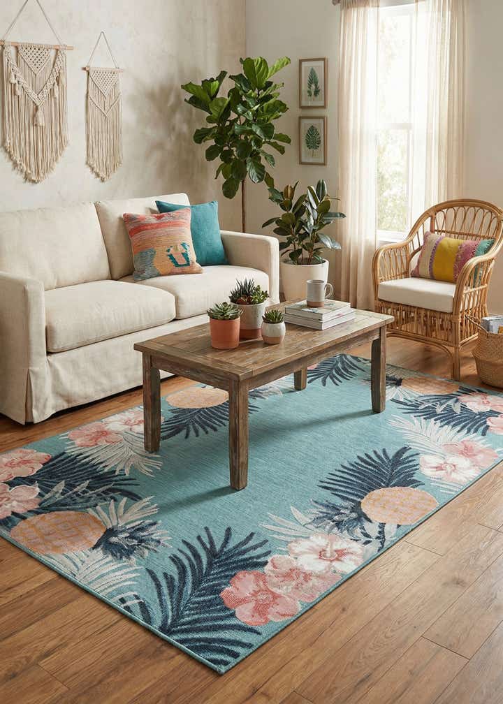 5' 2 x 8' Easy-Clean Botanical Indoor / Outdoor Rug