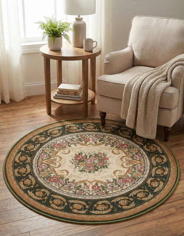 Detail image of 3' x 3'  Washable Traditional Indoor / Outdoor Round Rug