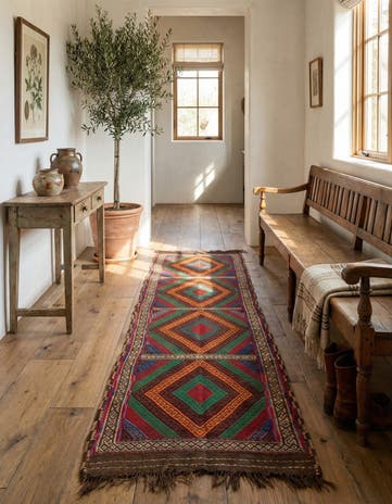 1' 10 x 6' 9 Hand Knotted Kilim Fars Persian Wool Runner Rug