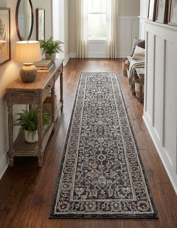 Charcoal Gray Eco Traditional Runner Rug