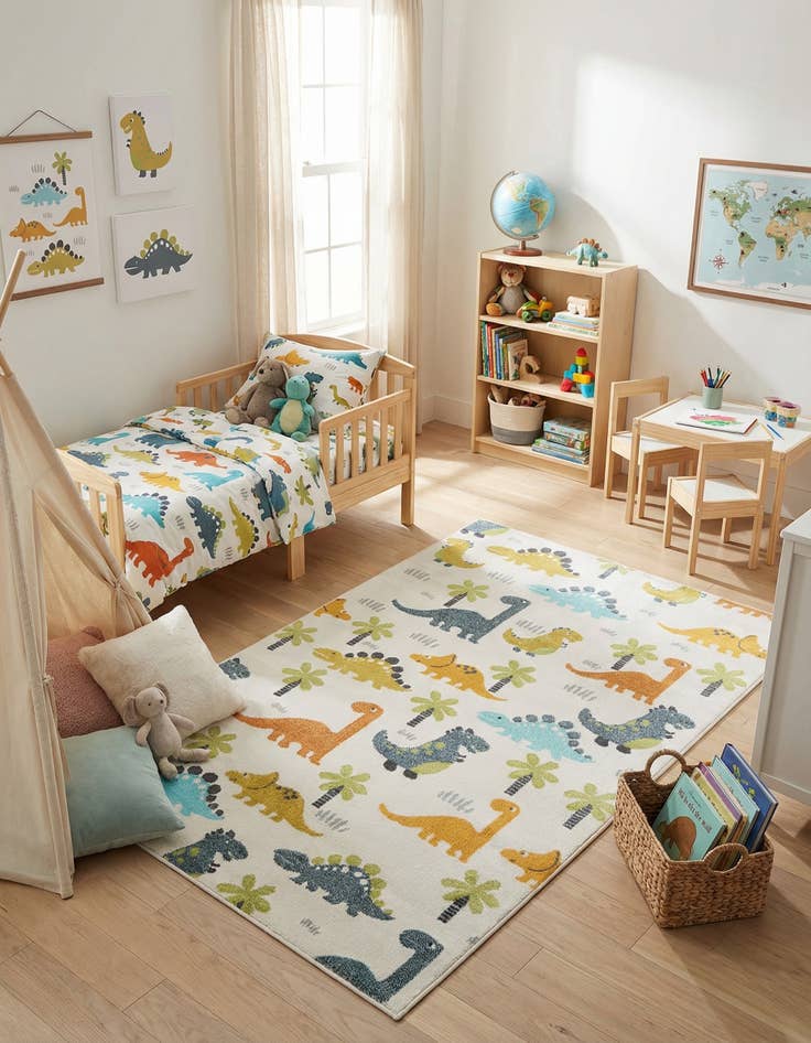 Detail image of 5' 3 x 8' Dinosaur Whimsy Kids Rug