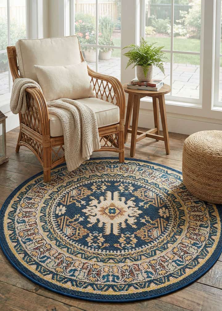 4' x 4' Easy-Clean Baja Indoor / Outdoor Round Rug