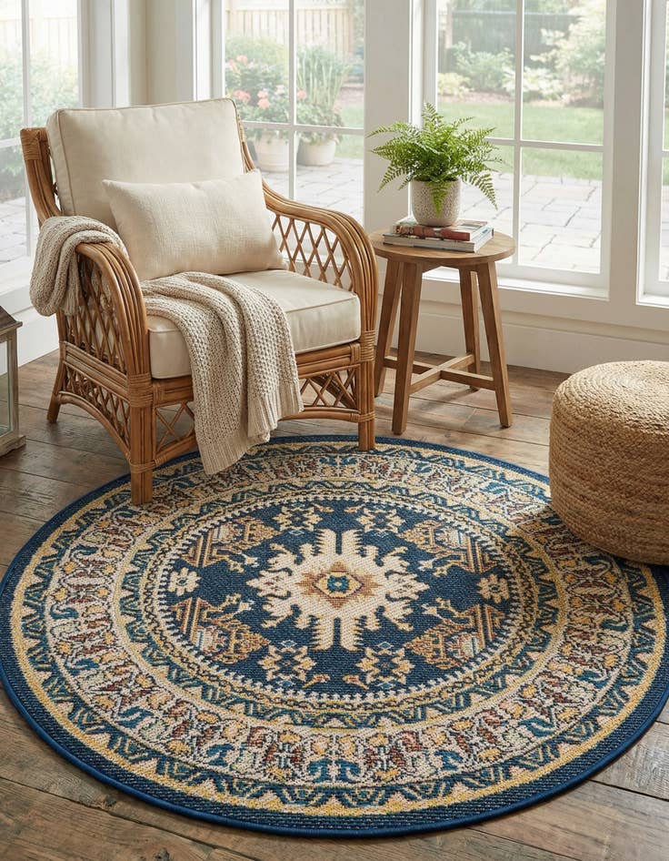 Detail image of 4' x 4'  Washable Baja Indoor / Outdoor Round Rug