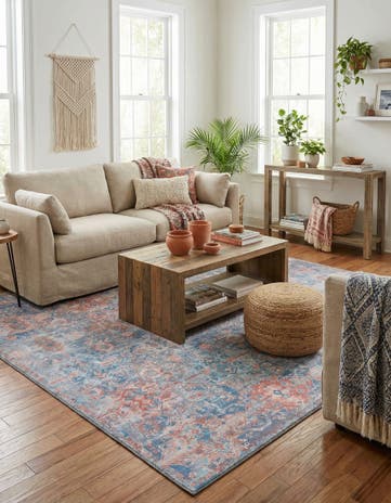 Blue Washable Timeless Square Rug