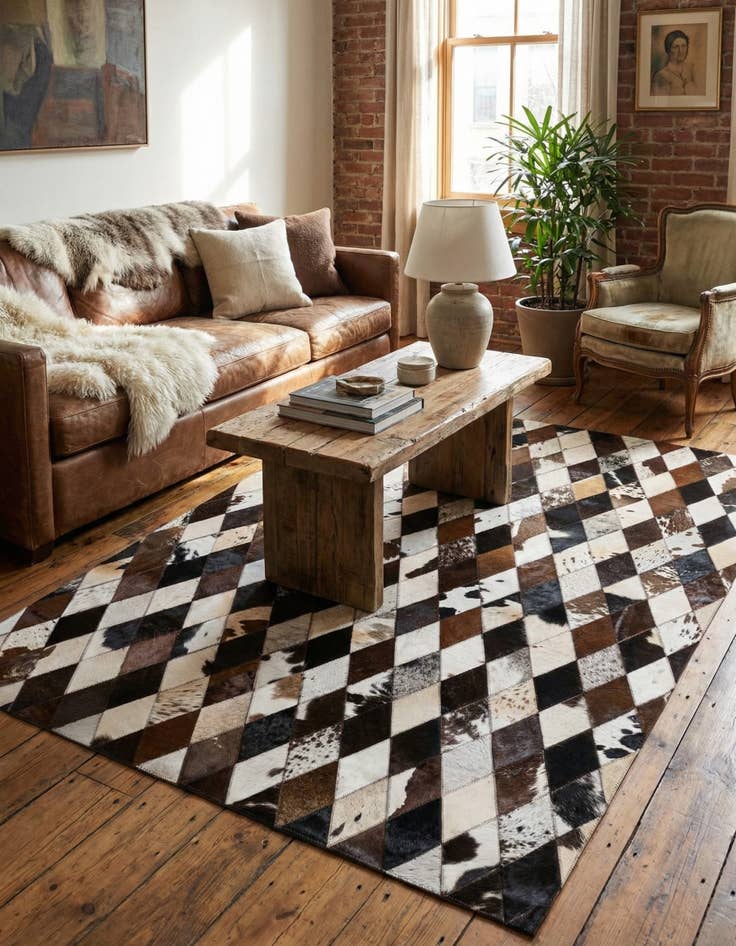 Detail image of 4' 1 x 5' 10 Cowhide Stocks Rug