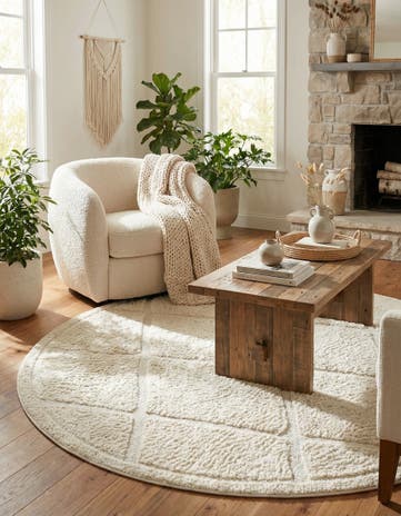 Ivory Lattice Shag Round Rug