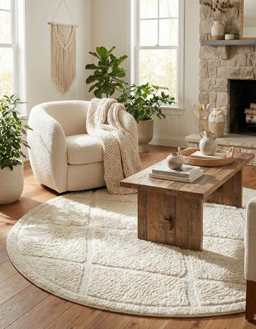 Ivory Lattice Shag Round Rug