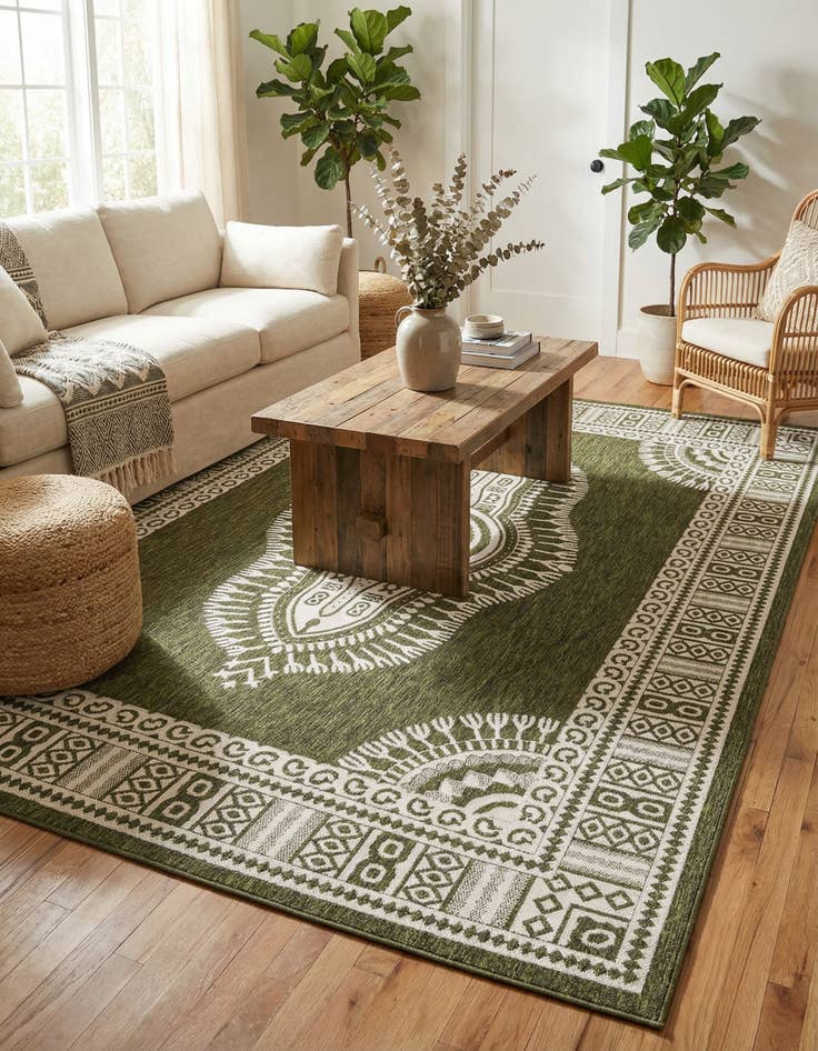 Detail image of  7' 10 x 10'  Washable Traditional Indoor / Outdoor Rug