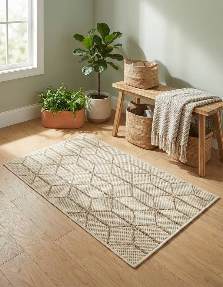 Detail image of 2' x 3' 1  Washable Trellis Indoor / Outdoor Rug